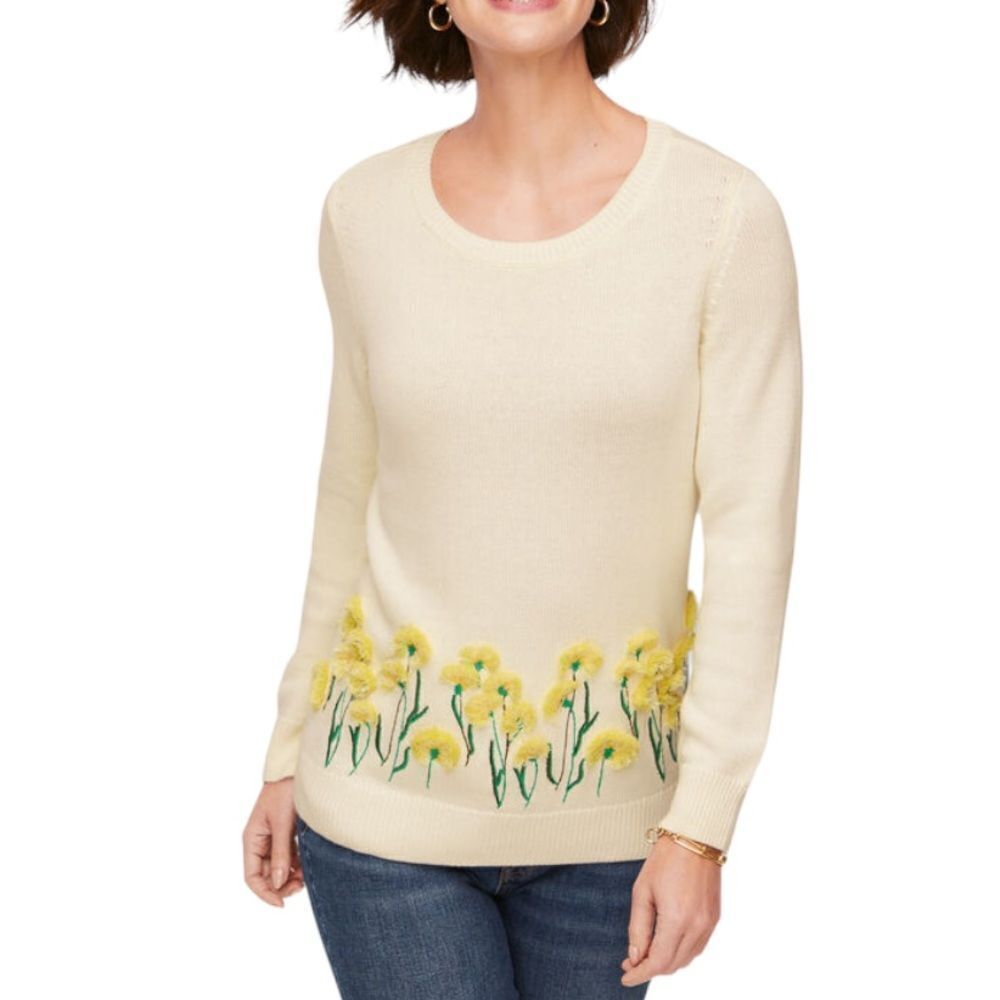Talbots Ivory Yellow Floral Embroidered Sweater - Picture 11 of 11